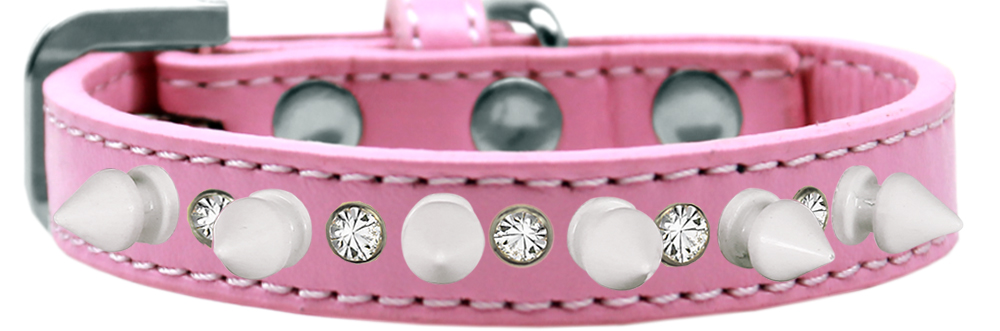 Crystal and White Spikes Dog Collar Light Pink Size 14